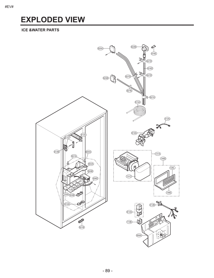ICE &WATER PARTS EXPLODED VIEW Diagram and Parts List for LSC27921TT LSC27921TT /03 LG Refrigerator