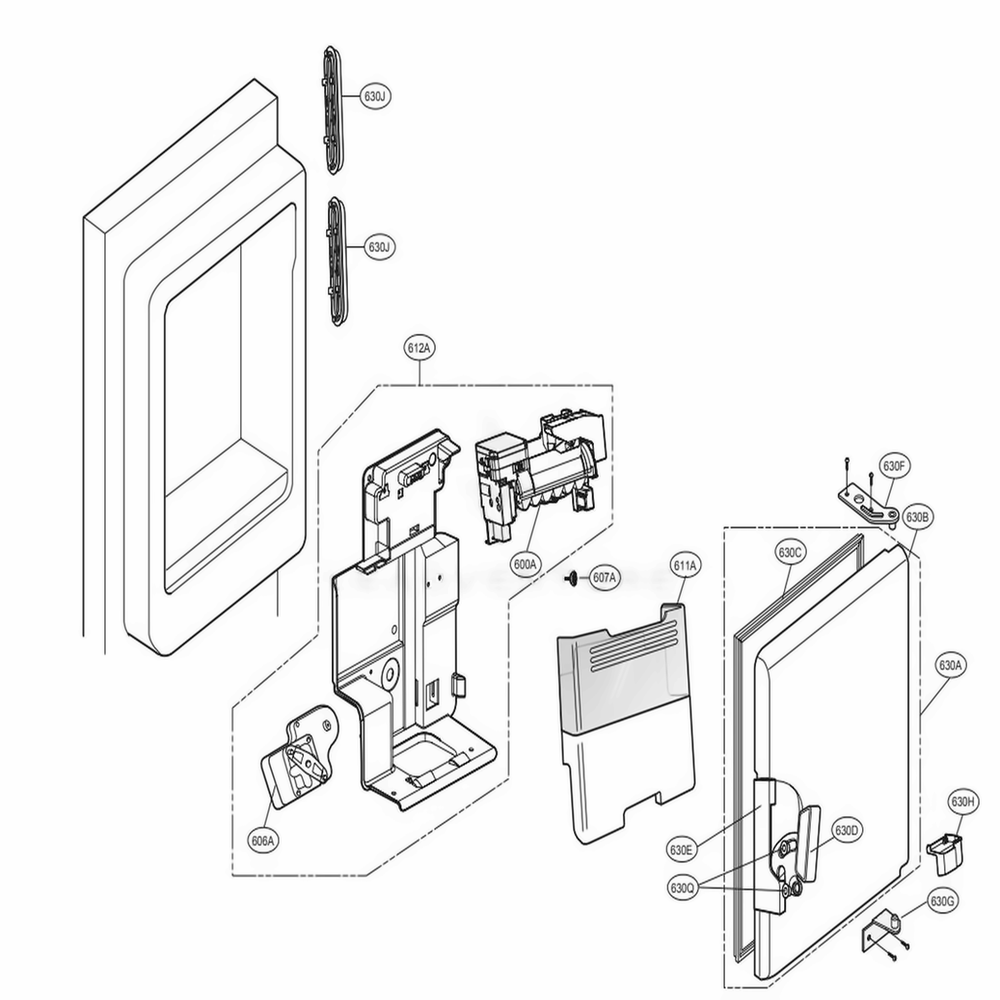 Icemaker Parts Diagram and Parts List for 73053 ASTCSE0 LG Refrigerator