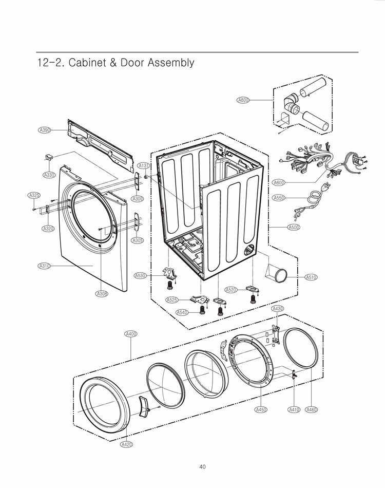 Cabinet & Door Assembly Diagram and Parts List for DLG2141W ABWEEUS LG Dryer