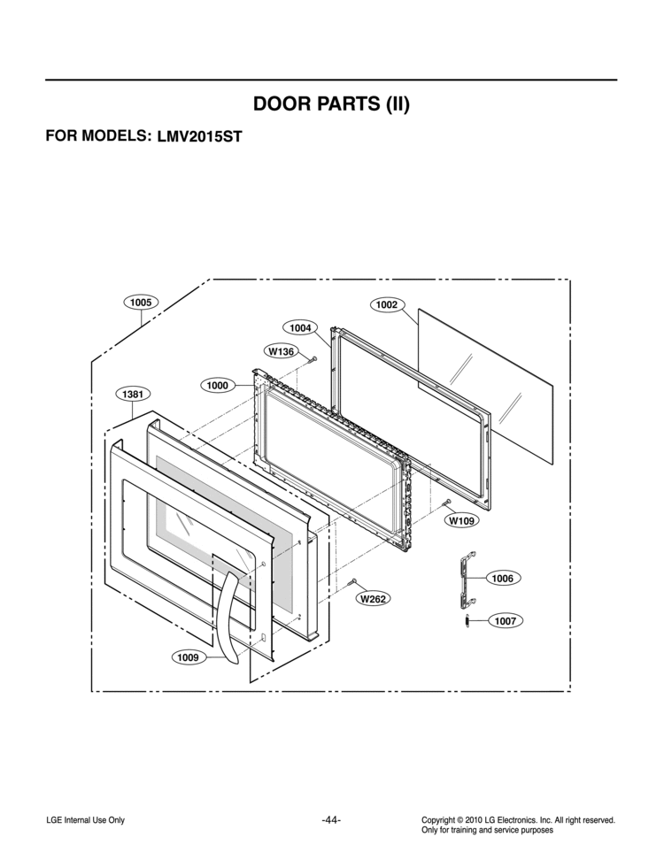 DOOR PARTS II             S Diagram and Parts List for LMV2015ST LMV2015ST/01 LG Microwave