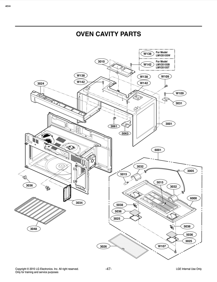 OVEN CAVITY PARTS Diagram and Parts List for LMV2015SB LMV2015SB/01 LG Microwave