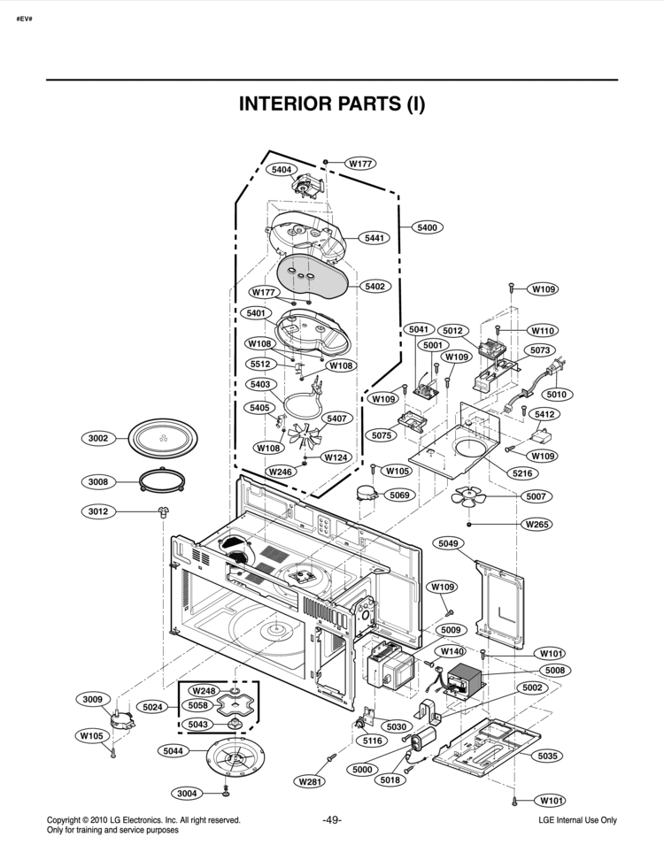 INTERIOR PARTS I Diagram and Parts List for LMV2015SB LMV2015SB/01 LG Microwave