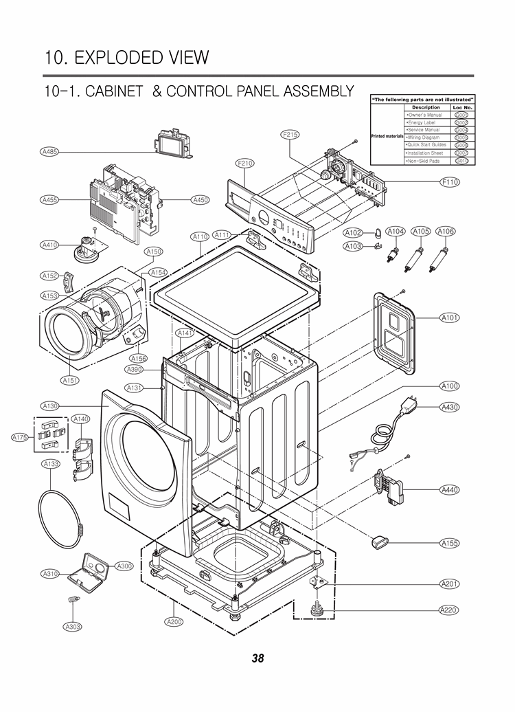 CABINET & CONTROL PANEL ASSEMBLY  EXPLODED VIEW Diagram and Parts List for WM2140CW F1282FDC LG Washer