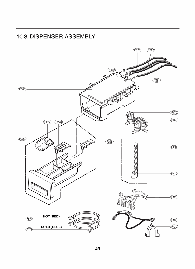 DISPENSER ASSEMBLY Diagram and Parts List for WM2140CW F1282FDC LG Washer