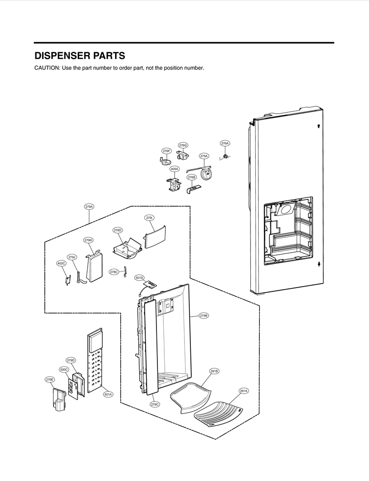 DISPENSER PARTS Diagram and Parts List for LMX25988ST /00 LG Refrigerator