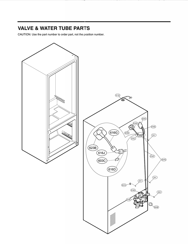 VALVE & WATER TUBE PARTS Diagram and Parts List for LMX25988SW /00 LG Refrigerator