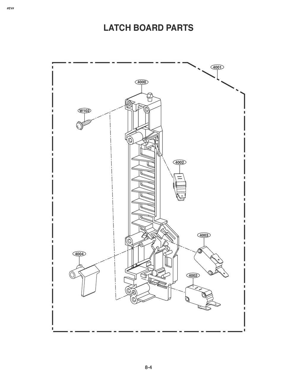 Latch Board Parts Diagram and Parts List for MVEL2033D CBDELGA LG Microwave