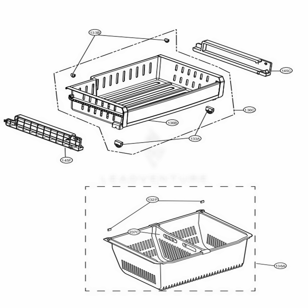 Freezer Parts Diagram and Parts List for LFX25973SW ASWCNA5 LG Refrigerator