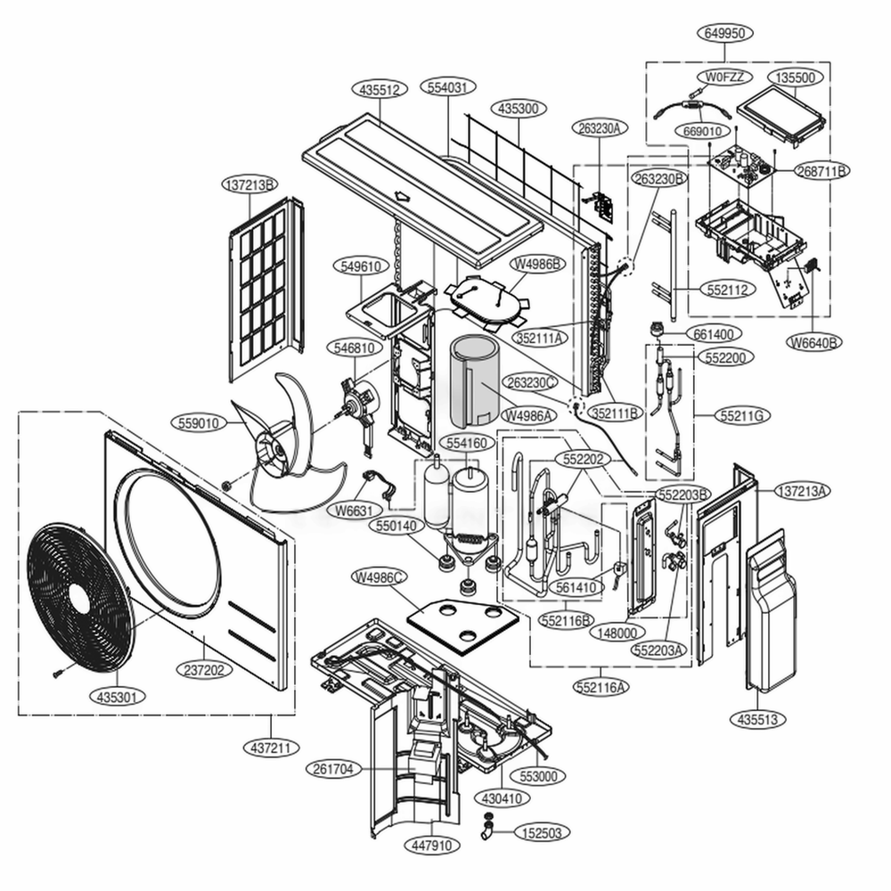 Outdoor Unit Diagram and Parts List for LSU121HSV3 AWHBEUS LG Air Conditioner