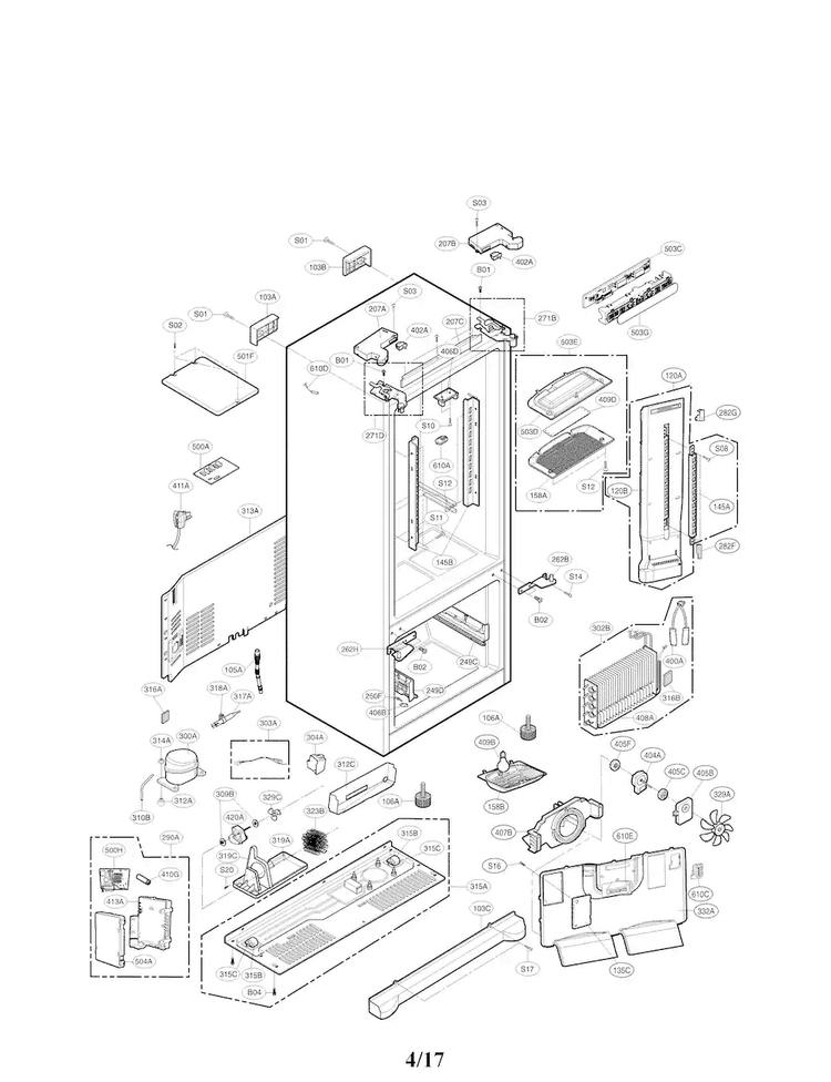 Case Parts Diagram and Parts List for LFC25776ST 01 LG Refrigerator