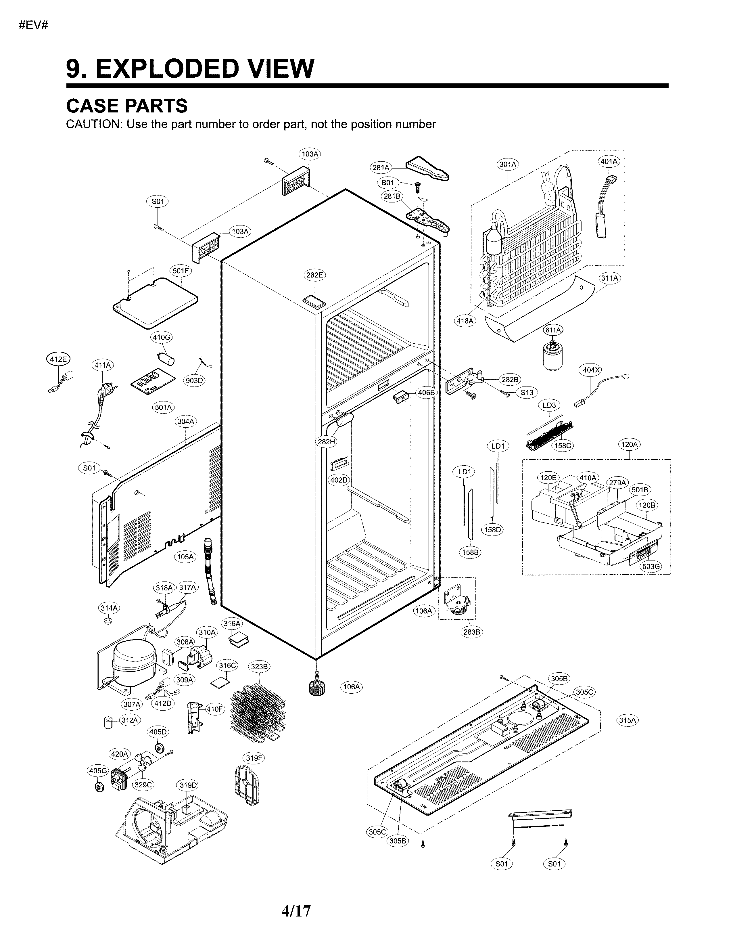 Case Parts Diagram and Parts List for 79579439211  Kenmore Refrigerator