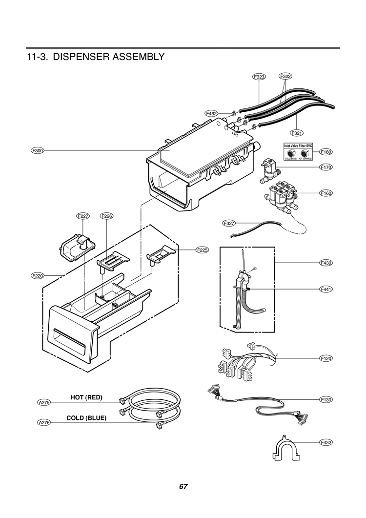 DISPENSER ASSEMBLY Diagram and Parts List for WM3360HVCA ASSEEUS LG Washer