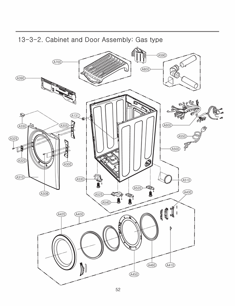 Cabinet and Door Assembly Diagram and Parts List for DLGX3361V ASSEEUS LG Dryer