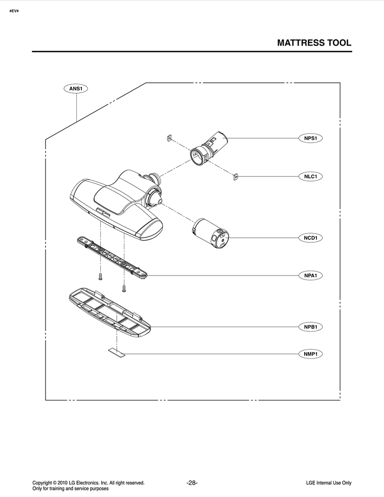 MATTRESS TOOL Diagram and Parts List for LUV400T ABKELGA LG Canister Vacuum