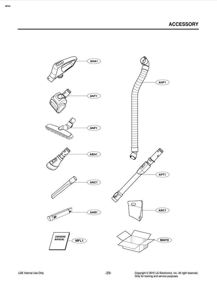 OWN ERS MAN UAL  ACCESSORY Diagram and Parts List for LUV400T ABKELGA LG Canister Vacuum