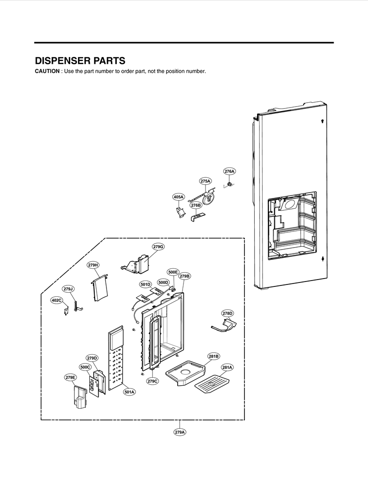 DISPENSER PARTS Diagram and Parts List for LMX25981ST AST3LGA LG Refrigerator