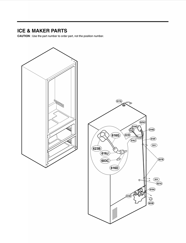 ICE & MAKER PARTS Diagram and Parts List for LMX25981ST AST3LGA LG Refrigerator