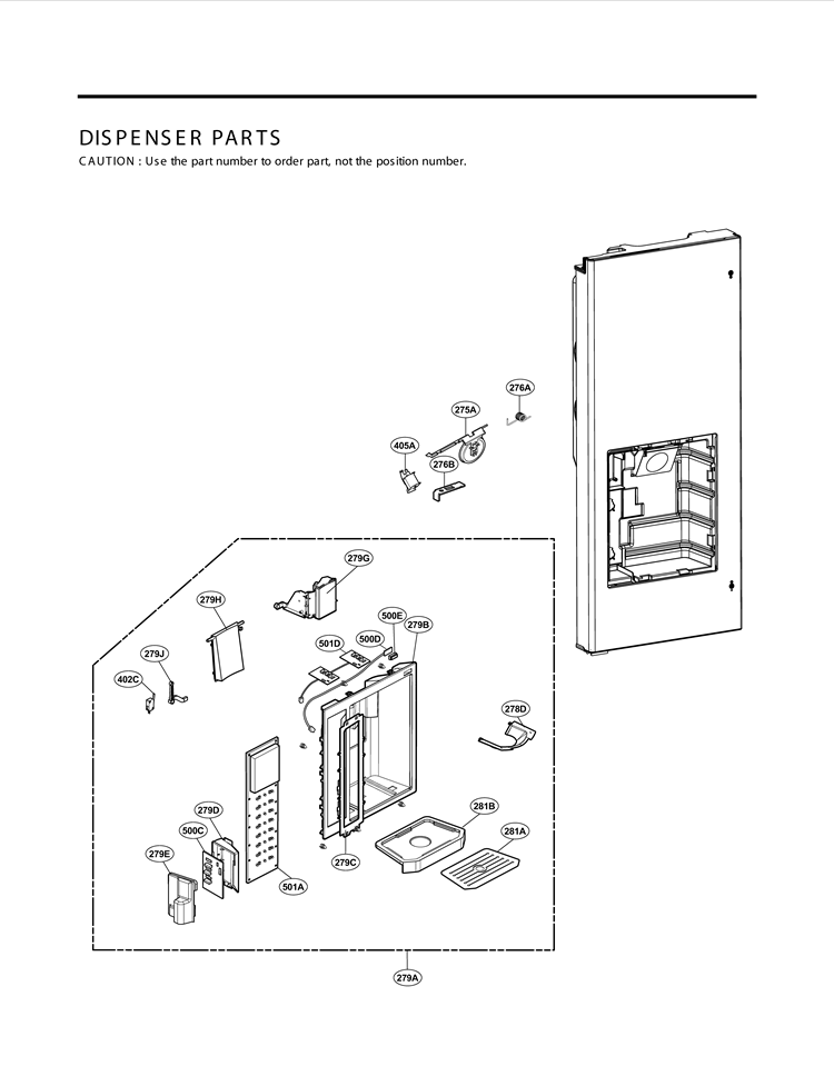 DISPENSER PARTS Diagram and Parts List for LMX21981ST AST3LGA LG Refrigerator