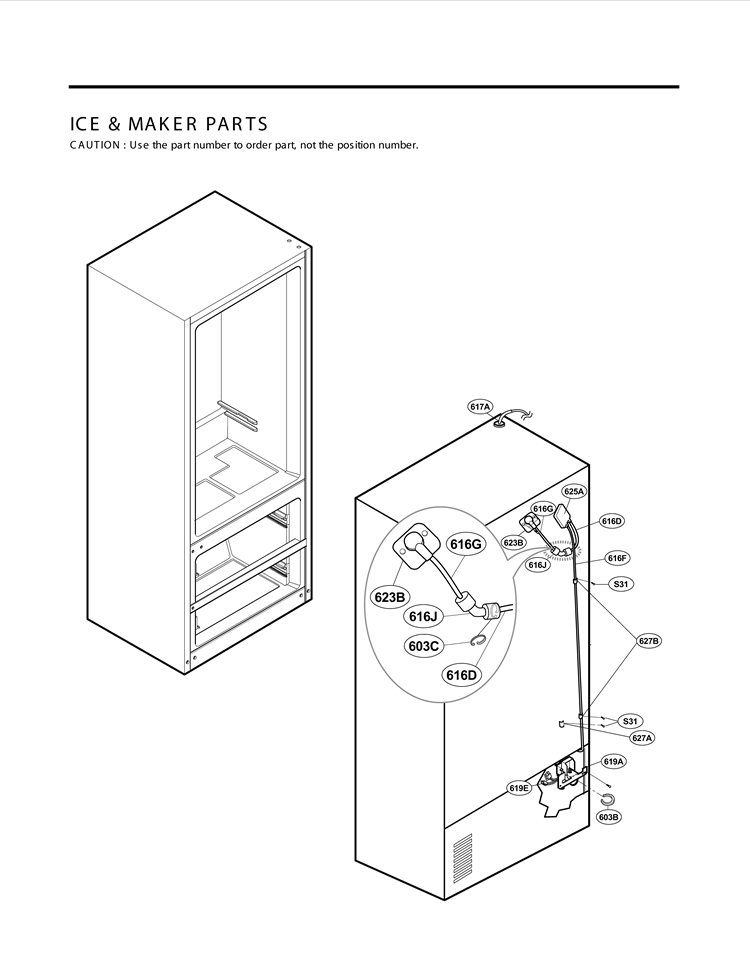 ICE & MAKER PARTS Diagram and Parts List for LMX21981ST AST3LGA LG Refrigerator