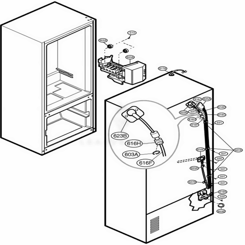 Ice Maker Parts Diagram and Parts List for 77543 ASTCSER LG Refrigerator