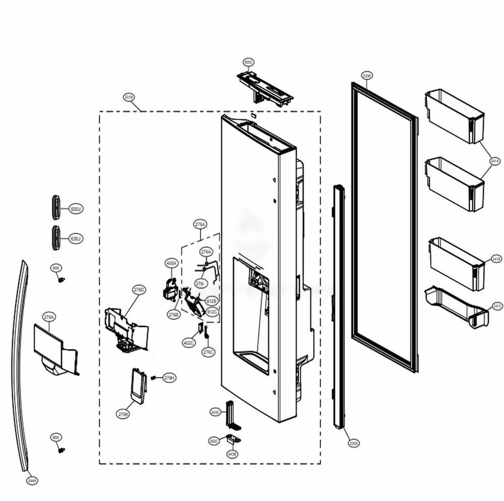 Door Parts 1 Diagram and Parts List for LRFDS3006S ASTCNA0 LG Refrigerator