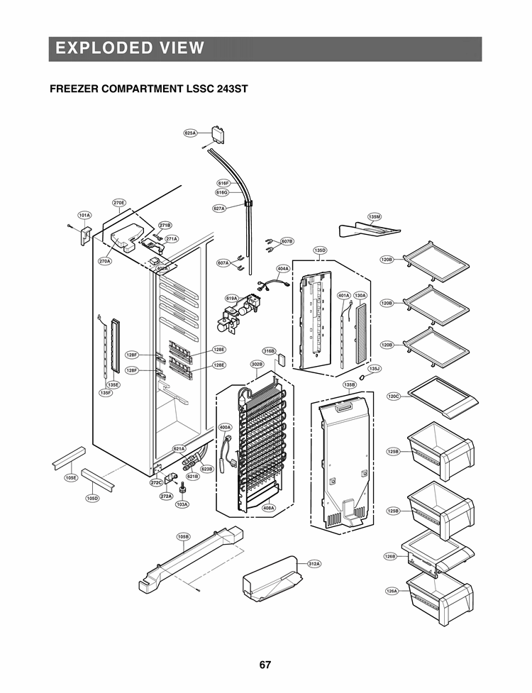 EXPLODED VIEW FREEZER COMPARTMENT Diagram and Parts List for LSSC243ST ASTCNA0 LG Refrigerator