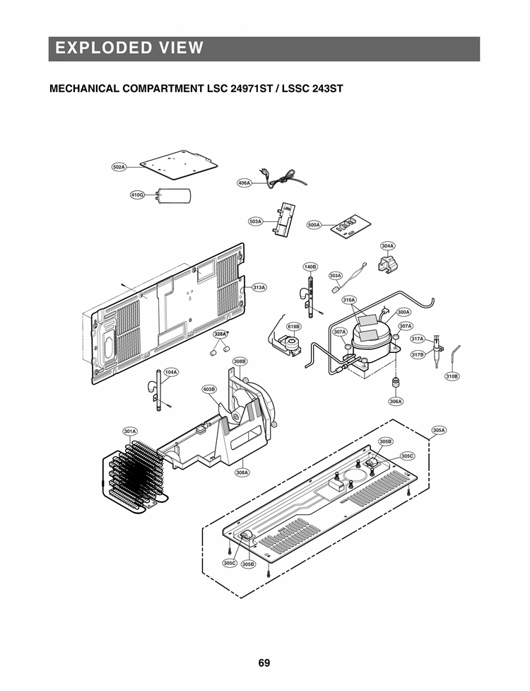 EXPLODED VIEW MECHANICAL COMPARTMENT Diagram and Parts List for LSSC243ST ASTCNA0 LG Refrigerator