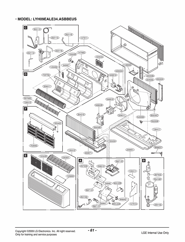Exploded View Diagram and Parts List for LP090HED1 ASBBEUS LG Air Conditioner
