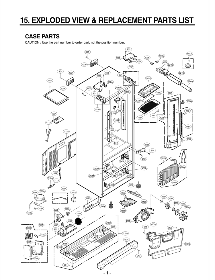 EXPLODED VIEW & REPLACEMENT PARTS LIST CASE PARTS Diagram and Parts List for LMX25984ST ASTCNA1 LG Refrigerator