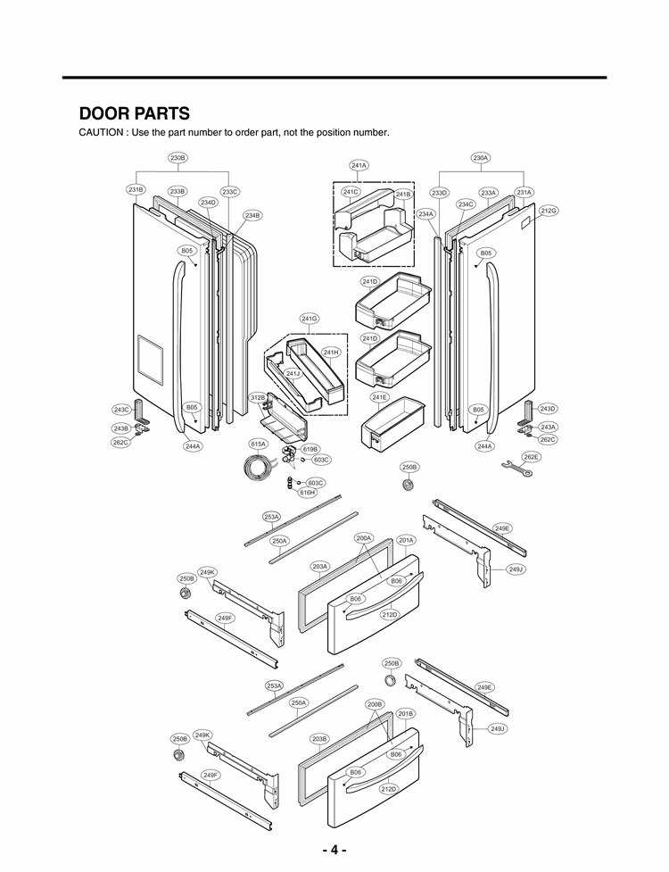 DOOR PARTS Diagram and Parts List for LMX25984SW ASWCNA1 LG Refrigerator
