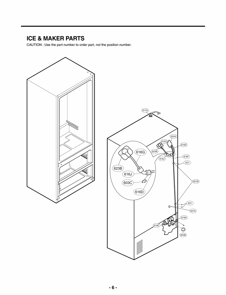 ICE & MAKER PARTS Diagram and Parts List for LMX25984SW ASWCNA1 LG Refrigerator
