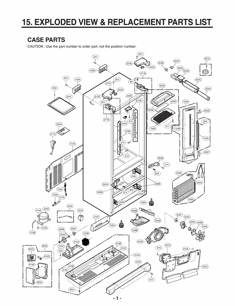 EXPLODED VIEW & REPLACEMENT PARTS LIST CASE PARTS Diagram and Parts List for LMX25984SB AWBCNA1 LG Refrigerator