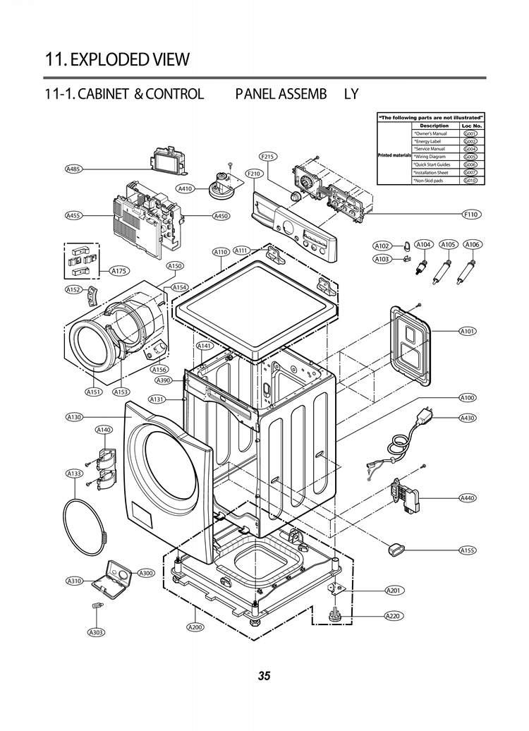 CABINET & CONTROL PANEL ASSEMB LY  EXPLODED VIEW Diagram and Parts List for WM2350HRC ACREEUS LG Washer