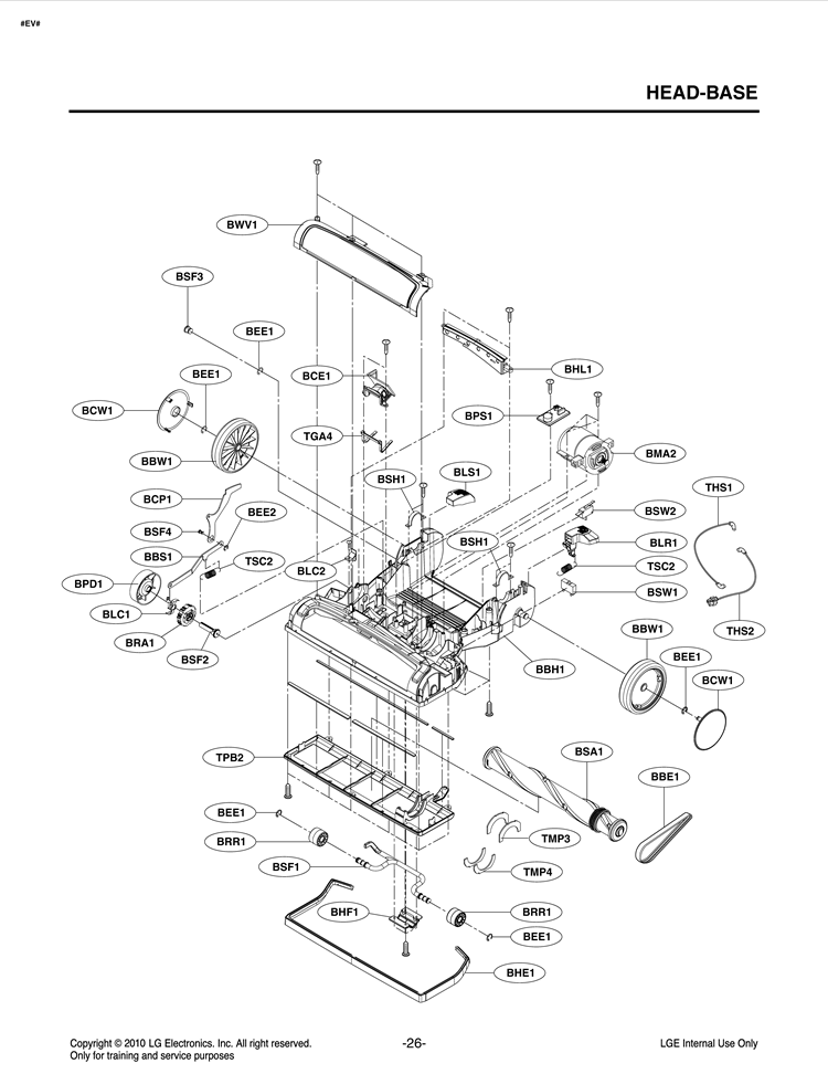 HEADBASE Diagram and Parts List for LUV300B ABLELGA LG Canister Vacuum