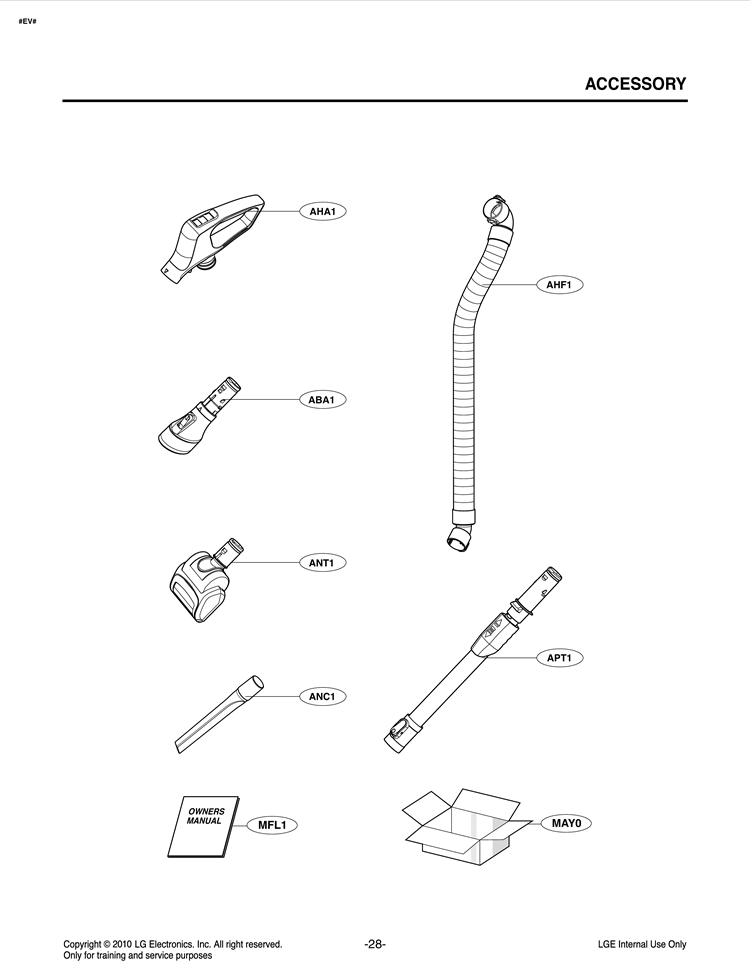 OWN ERS MAN UAL  ACCESSORY Diagram and Parts List for LUV300B ABLELGA LG Canister Vacuum