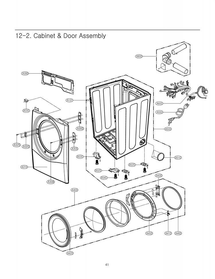 Cabinet & Door Assembly Diagram and Parts List for DLG2351R ACREEUS LG Dryer