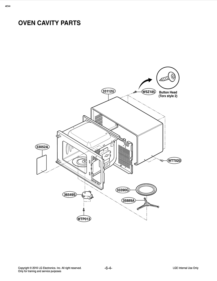 OVEN CAVITY PARTS Diagram and Parts List for LCRT2010ST CSBEBBY LG Microwave