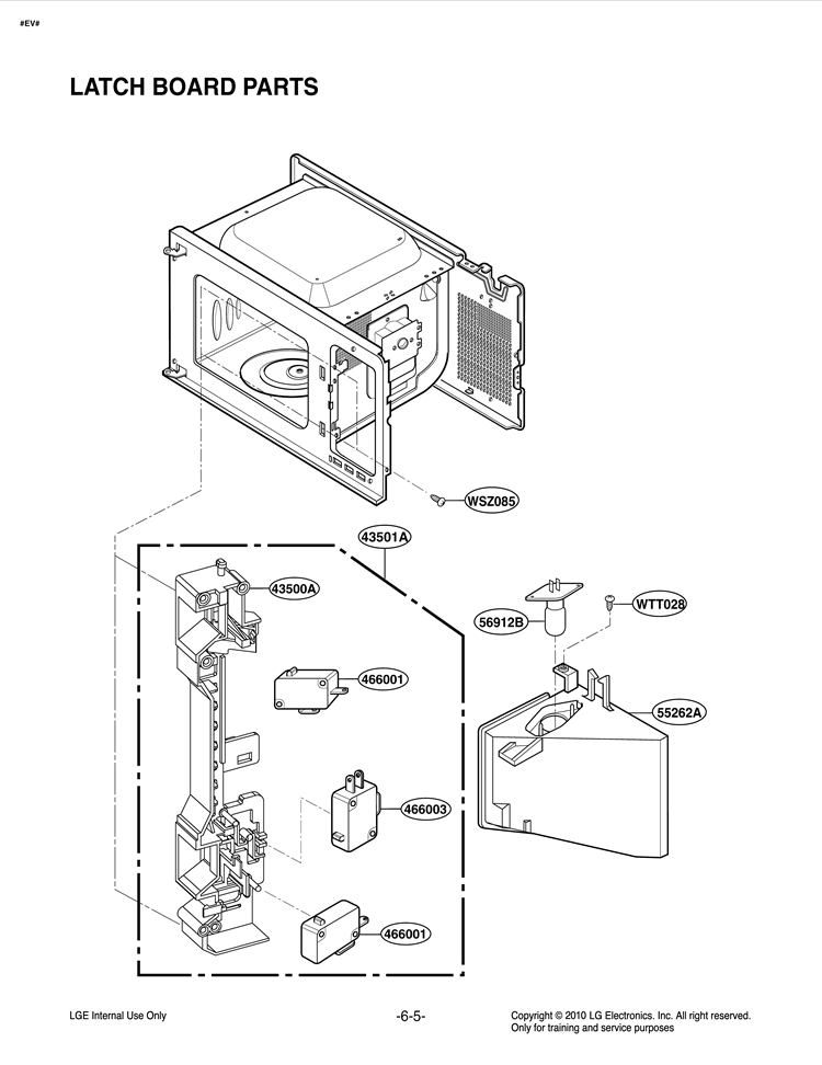 LATCH BOARD PARTS Diagram and Parts List for LCRT2010ST CSBEBBY LG Microwave