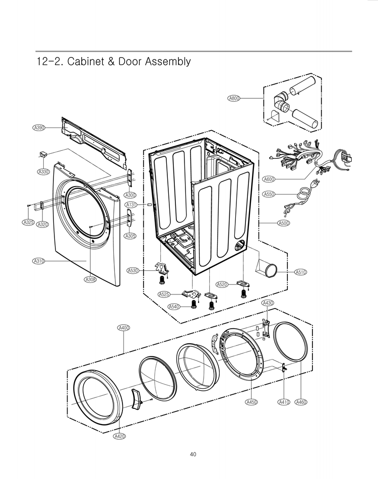 Cabinet & Door Assembly Diagram and Parts List for DLG2241W ABWEEUS LG Dryer