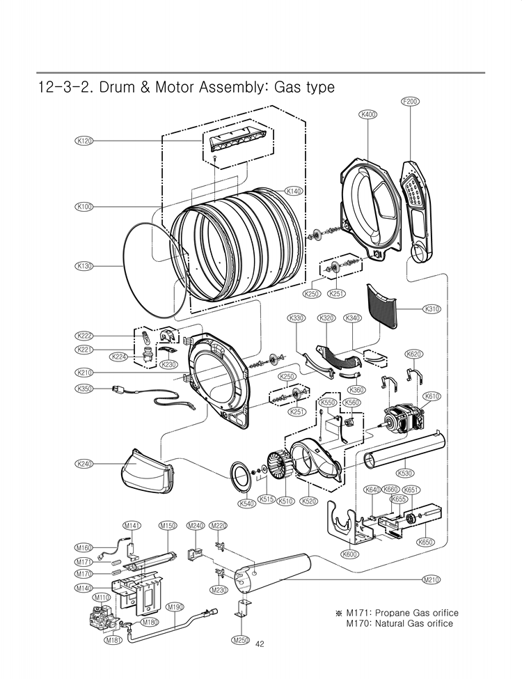 Drum & Motor Assembly Diagram and Parts List for DLG2241W ABWEEUS LG Dryer