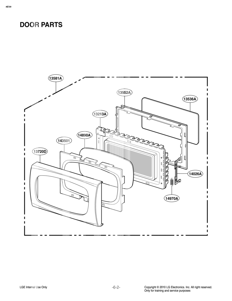 DOOR PARTS Diagram and Parts List for LCS1410SW CWHELGA LG Microwave