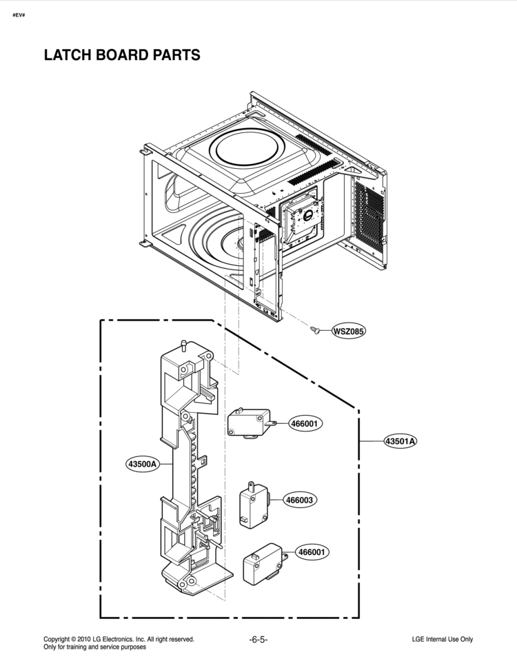 LATCH BOARD PARTS Diagram and Parts List for LCS1410SW CWHELGA LG Microwave