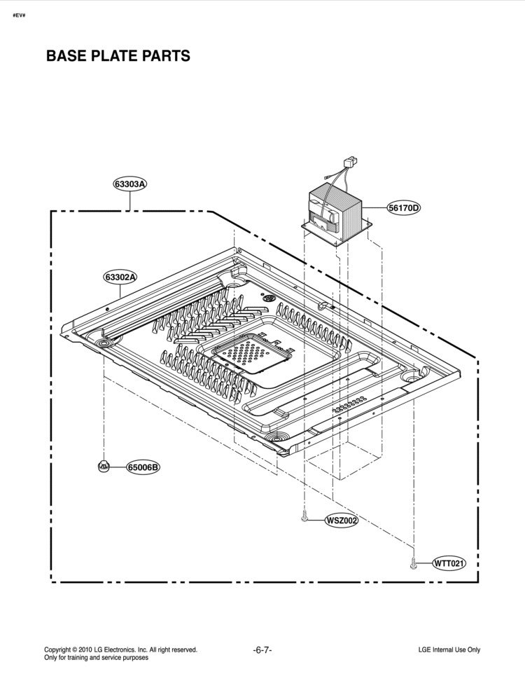 BASE PLATE PARTS Diagram and Parts List for LCS1410SW CWHELGA LG Microwave
