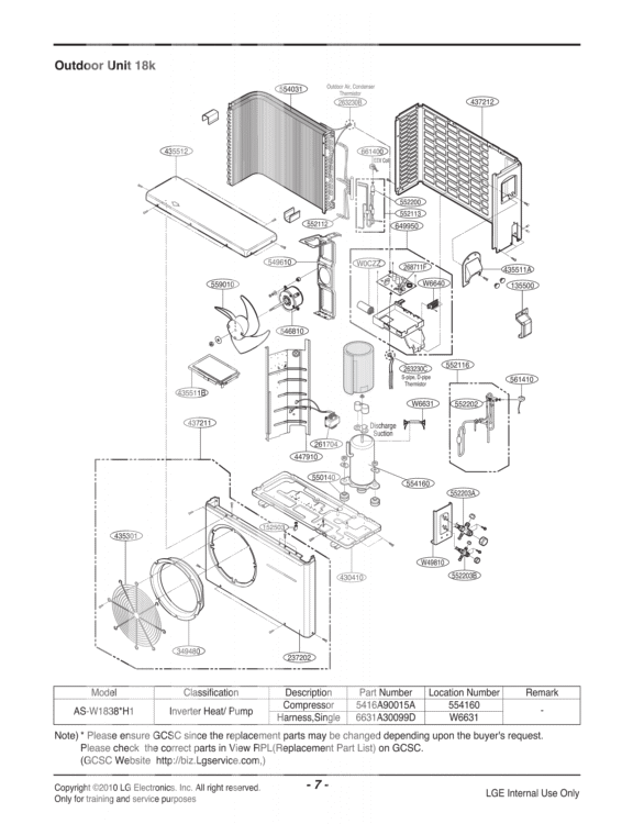Exploded View Diagram and Parts List for LAU186HV ANCBEUS LG Air Conditioner