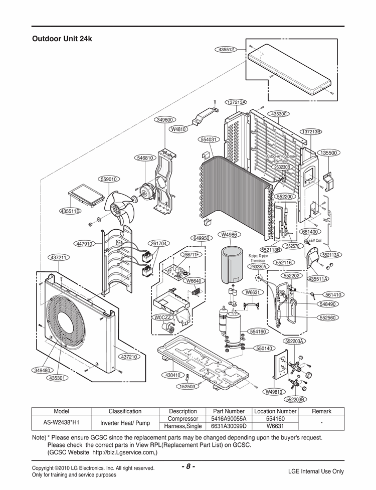 Exploded View Diagram and Parts List for LAU246HV ANCBEUS LG Air Conditioner