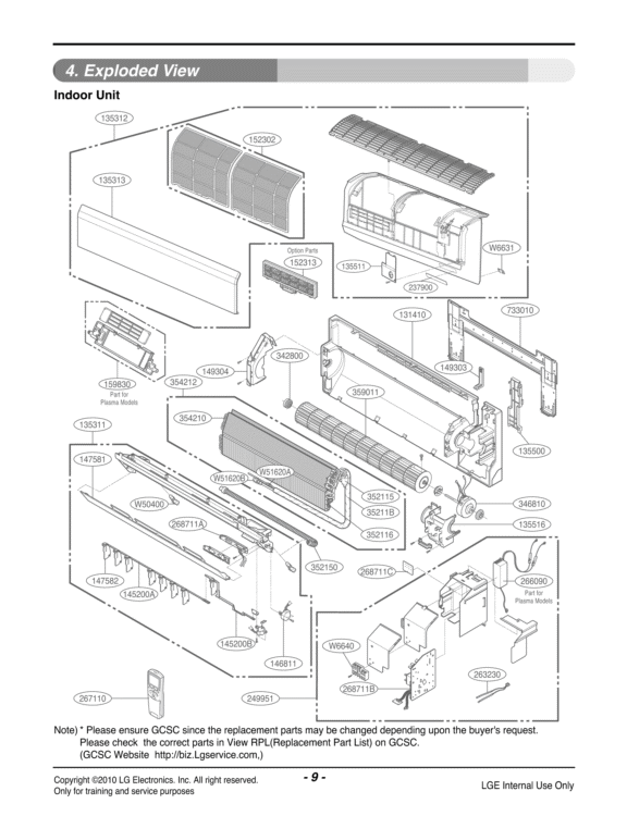 Air Conditioner Exploded View 1 Diagram and Parts List for LSN122HE AWHBEUS LG Air Conditioner
