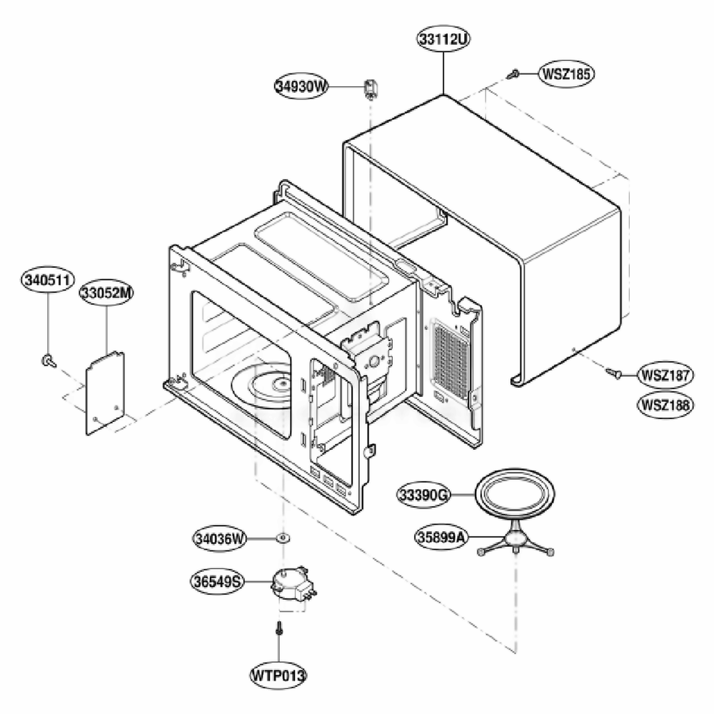 Oven Cavity Parts Diagram and Parts List for KCMS135HBL0 BKEKAD LG Range