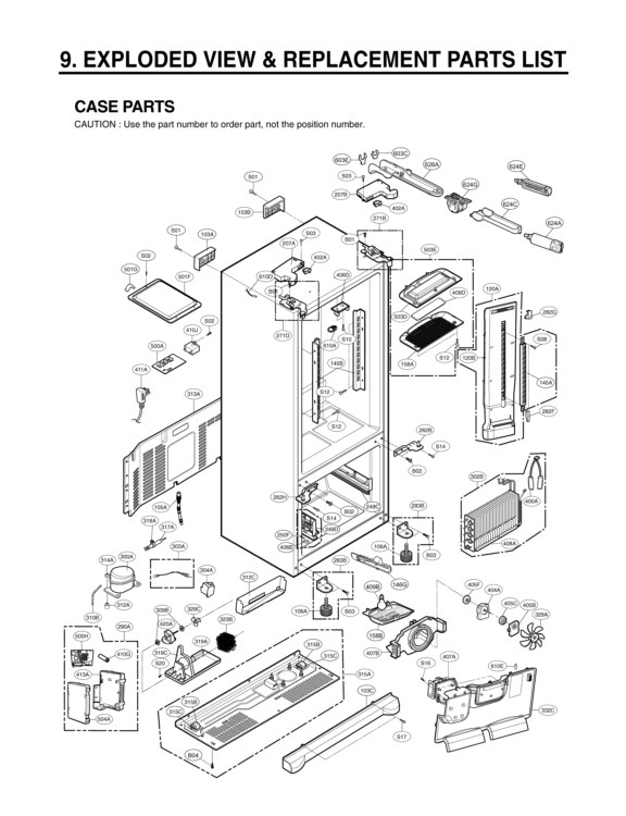 EXPLODED VIEW & REPLACEMENT PARTS LIST CASE PARTS Diagram and Parts List for LFX21976ST LFX21976ST /01 LG Refrigerator