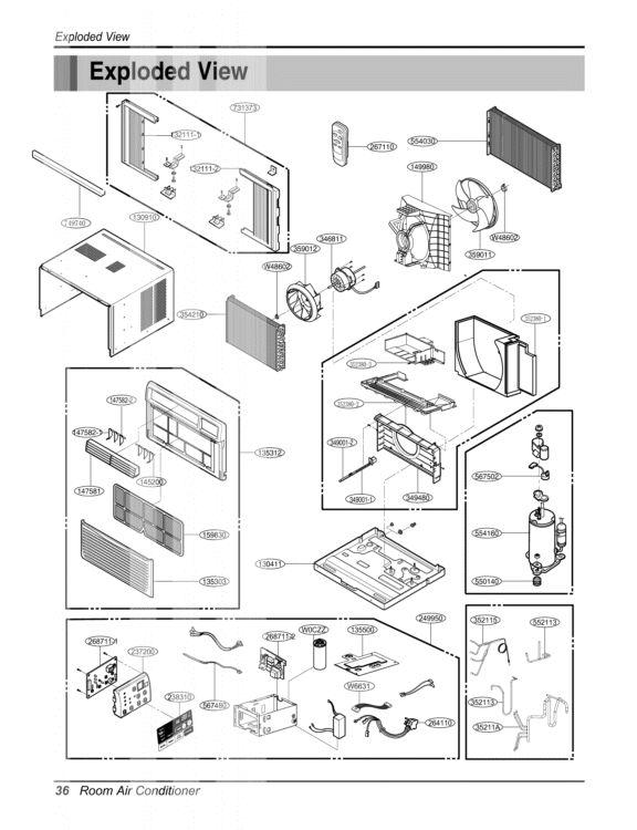 Room Air Conditioner Exploded View Exploded View Diagram and Parts List for LW8011ER AWYAOSU LG Air Conditioner