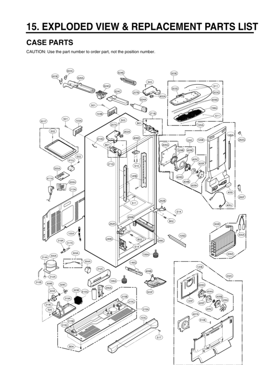 EXPLODED VIEW & REPLACEMENT PARTS LIST Diagram and Parts List for LFX28978SB AWBCNA1 LG Refrigerator